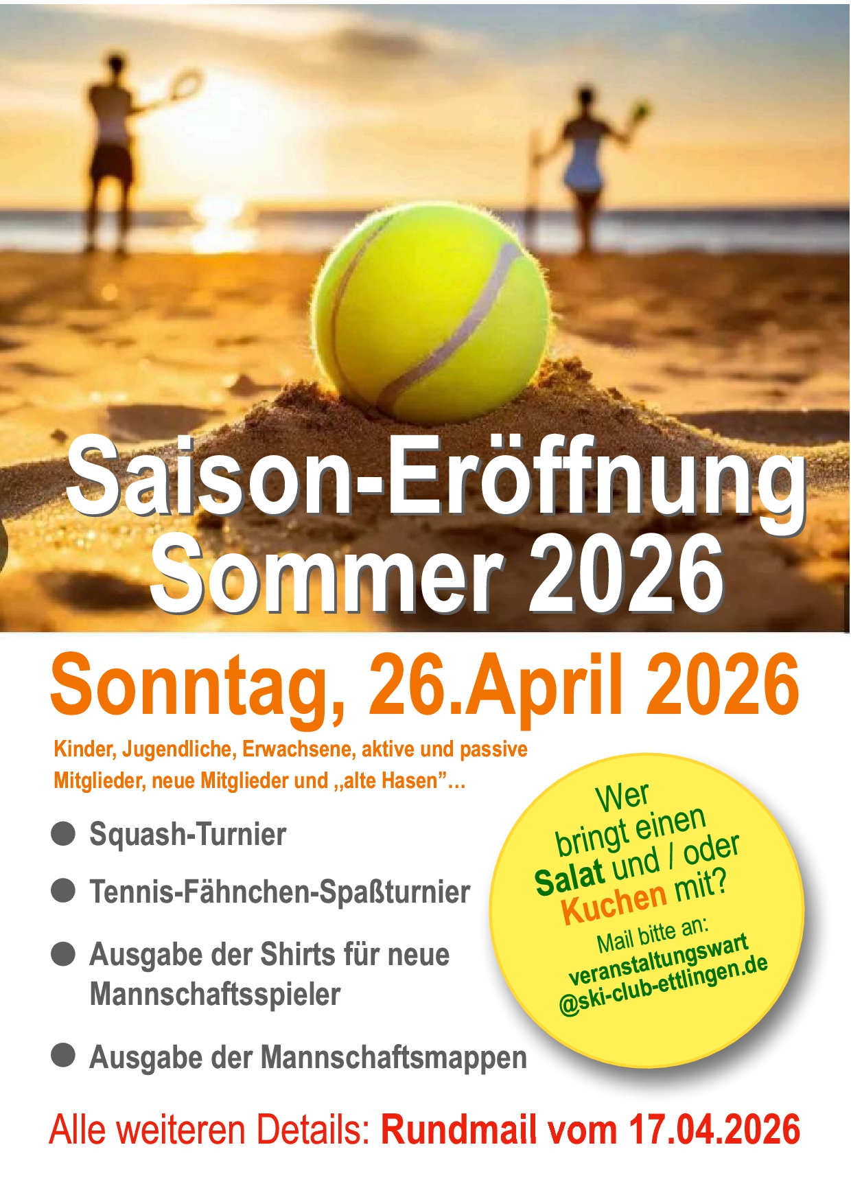 Mehr über den Artikel erfahren Saison-Eröffnung Tennis & Saison-Closing Squash am 26.04.2026